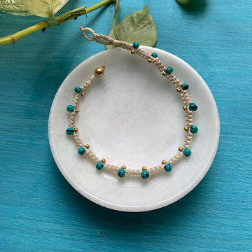 Beige & Turq Beads Anklet